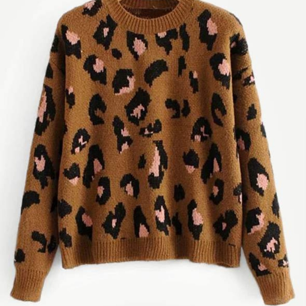 Cheetah / Leopard Print Crew Neck Pullover Sweater
